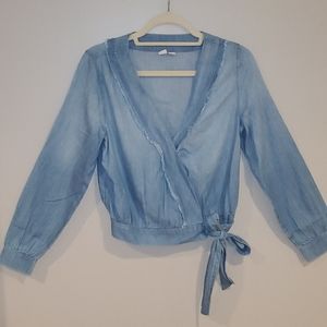 MELROSE AND MARKET Denium Fringed Wrap Long Sleeve